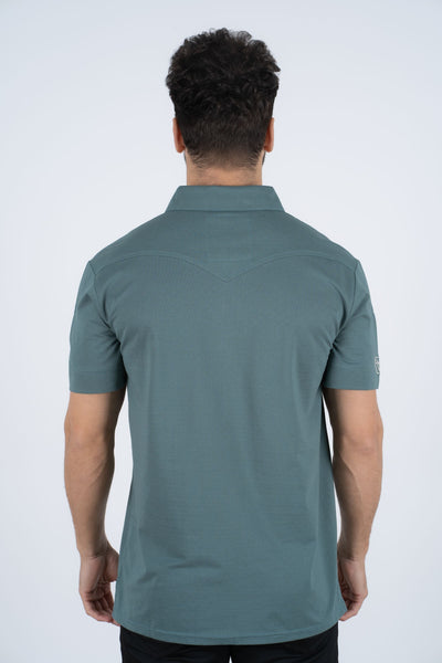 Mens Pearl Snap Buttons Teal Western Polo