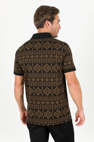 Men's Cotton Modern Fit Black Aztec Printed Polo