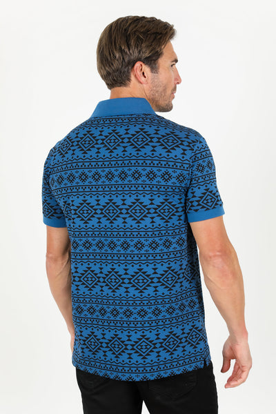 Men's Cotton Modern Fit Blue Aztec Printed Polo