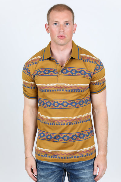 Cotton Modern Fit Aztec Printed Polo - Camel