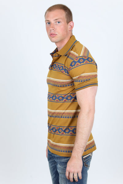 Cotton Modern Fit Aztec Printed Polo - Camel