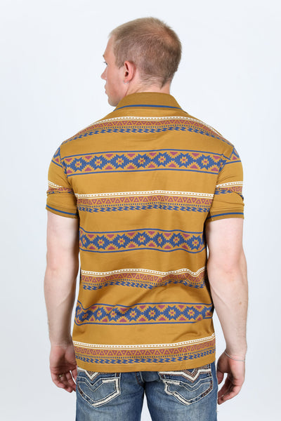 Cotton Modern Fit Aztec Printed Polo - Camel