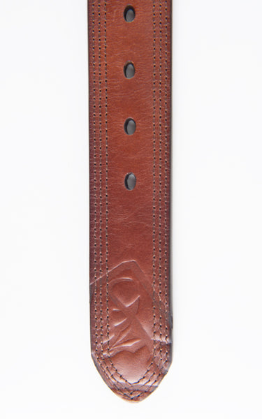 Mens Genuine Leather Aztec 3D Embossed Belt - Brown