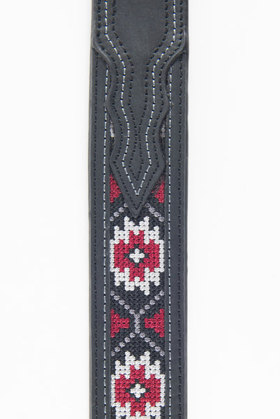 Mens Genuine Leather Aztec Embroidery Belt - Black