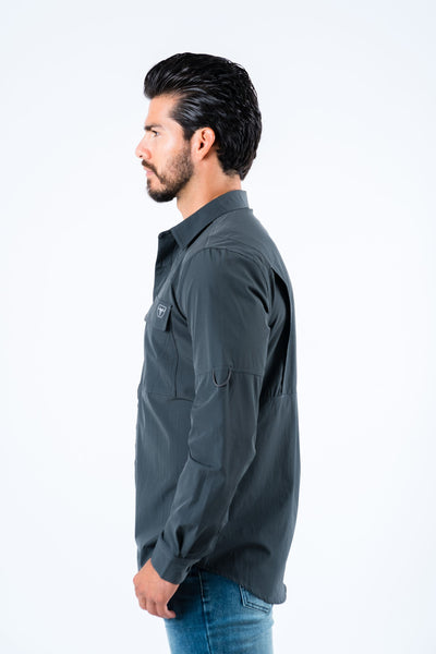 Men's Fishing Charcoal Long Sleeve Shirt