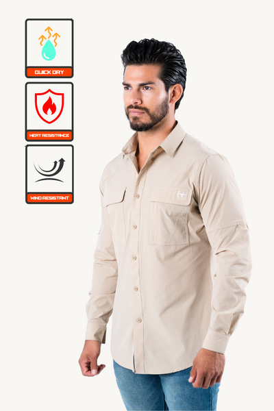 Men's Fishing Khaki Long Sleeve Shirt