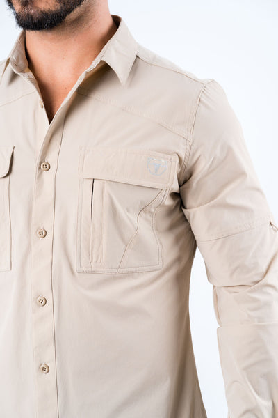 Men's Fishing Khaki Long Sleeve Shirt