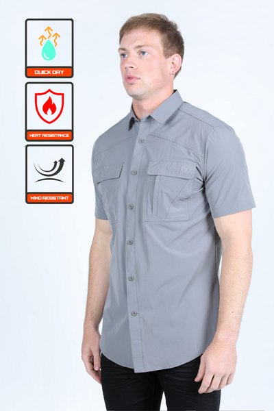 Men's Fishing Light Gray Short Sleeve Shirt