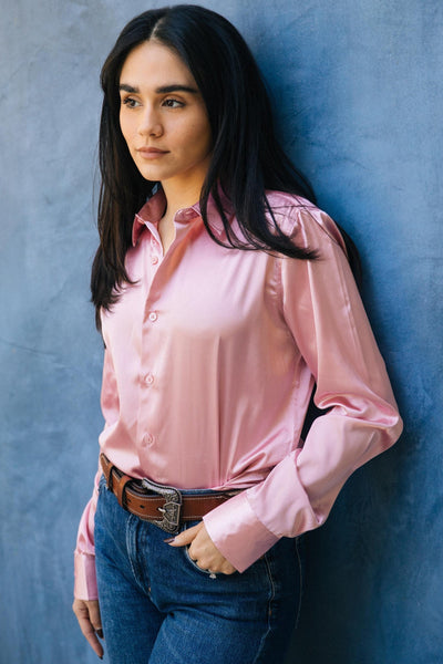 Men's Satin Pink Dress Shirt