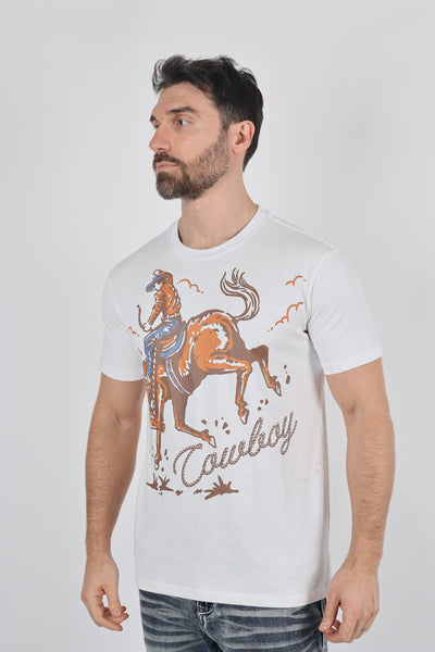 Mens Modern Fit Cotton Stretch Horse-Rider Print T-Shirt