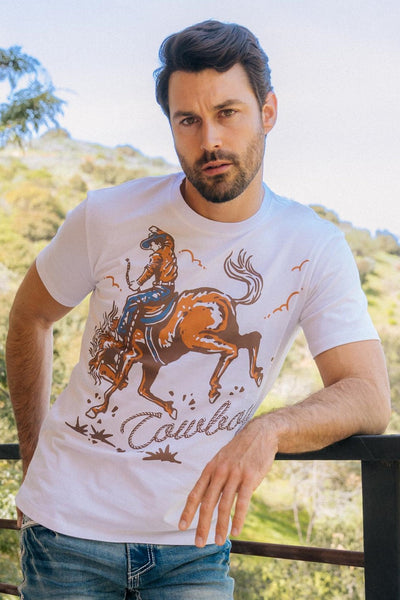 Mens Modern Fit Cotton Stretch Horse-Rider Print T-Shirt