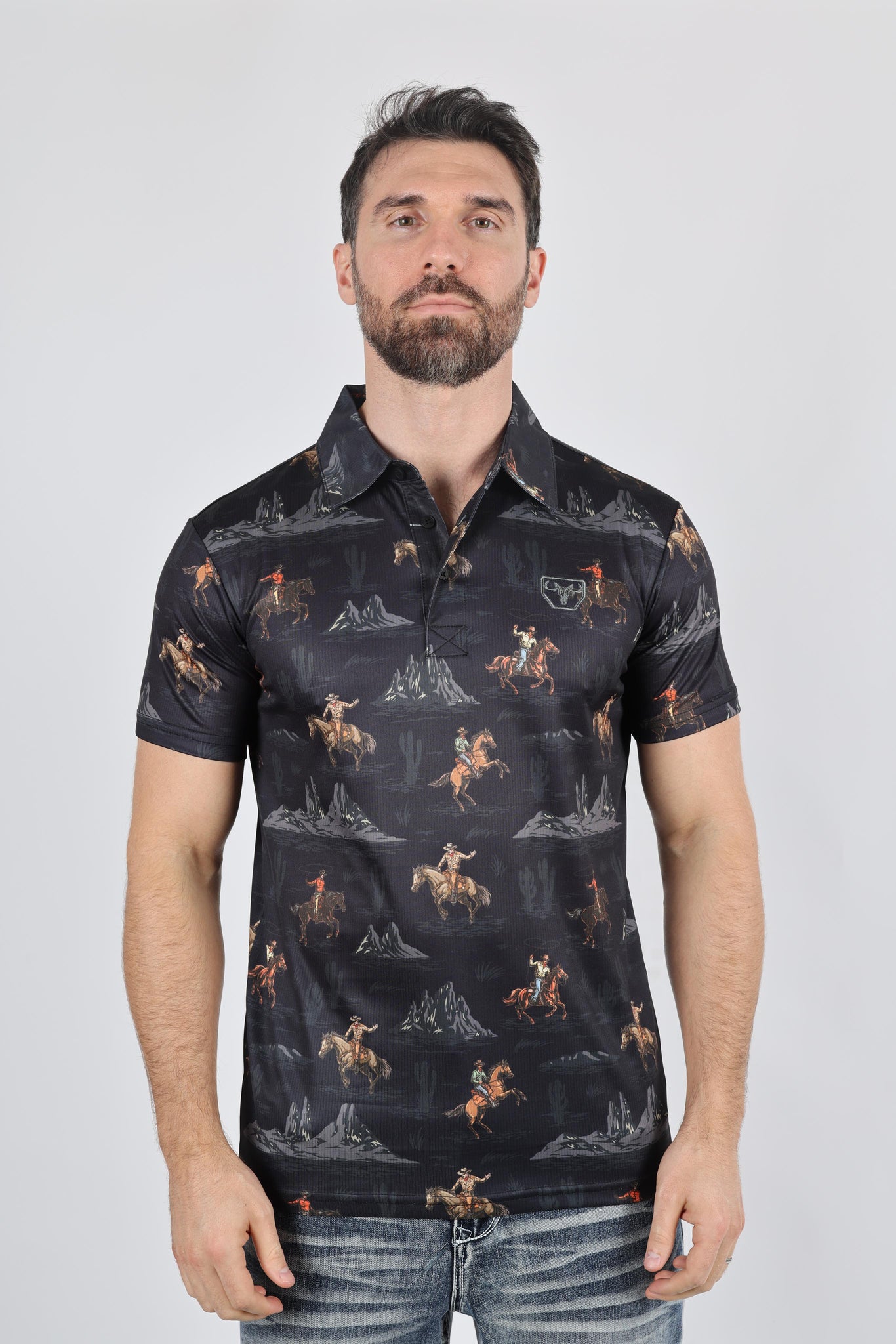 Mens Modern Fit Performance Fabric Desert Monogram Printed Polo