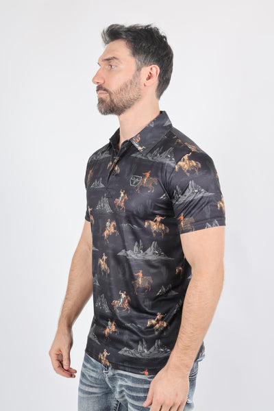 Mens Modern Fit Performance Fabric Desert Monogram Printed Polo