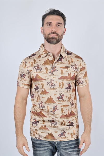 Mens Modern Fit Performance Fabric Desert Monogram Printed Polo