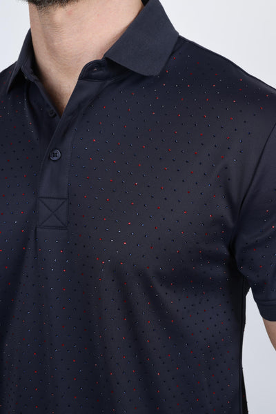 Mens Modern Fit Stretch Full Body Crystals Polo