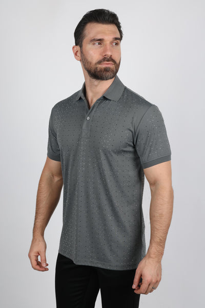 Mens Modern Fit Stretch Full Body Crystals Polo