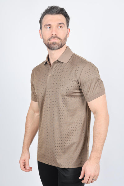 Mens Modern Fit Stretch Full Body Crystals Polo