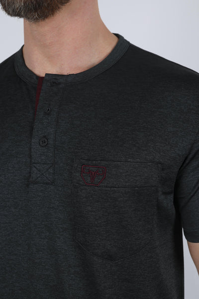 Mens Modern Fit Stretch Henley T-Shirt with Logo