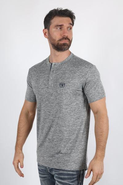 Mens Modern Fit Stretch Henley T-Shirt with Logo