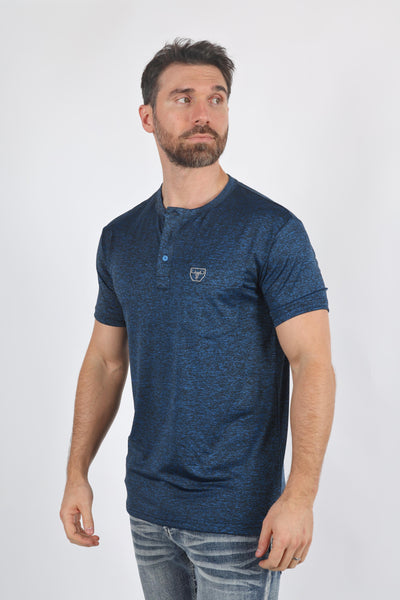 Mens Modern Fit Stretch Henley T-Shirt with Logo