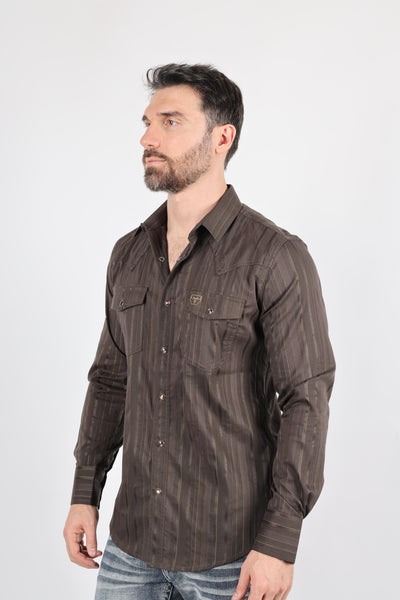 Mens Modern Fit Stretch Lurex Western Long Sleeve Shirt