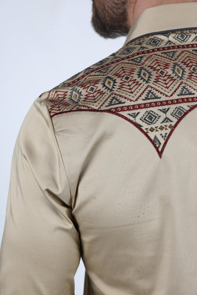 Mens Modern Fit Stretch Multi-Color Aztec Embroidery Shirt