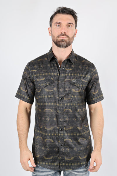 Mens Performance Classic Fit Western Short Sleeve Aztec Print Shirt