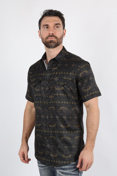 Mens Performance Classic Fit Western Short Sleeve Aztec Print Shirt