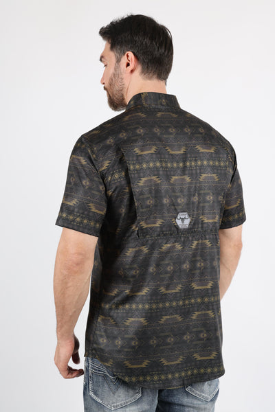 Mens Performance Classic Fit Western Short Sleeve Aztec Print Shirt