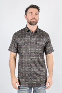 Mens Performance Classic Fit Western Short Sleeve Aztec Print Shirt