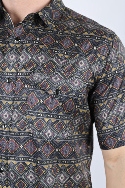 Mens Performance Classic Fit Western Short Sleeve Aztec Print Shirt