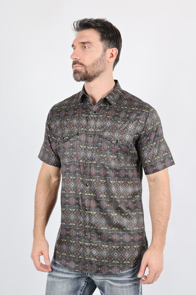 Mens Performance Classic Fit Western Short Sleeve Aztec Print Shirt