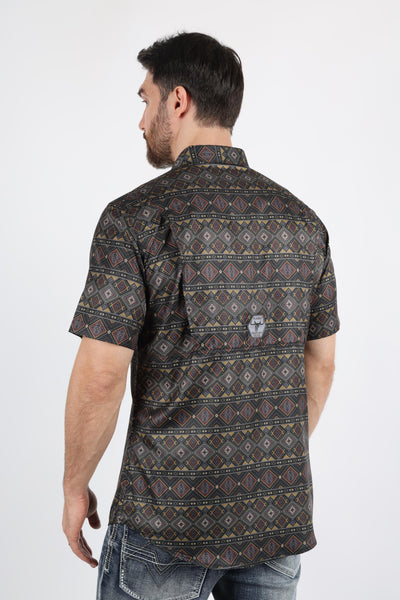 Mens Performance Classic Fit Western Short Sleeve Aztec Print Shirt