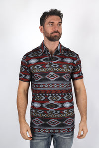 Mens Performance Fabric Modern Fit Stretch Aztec Print Polo