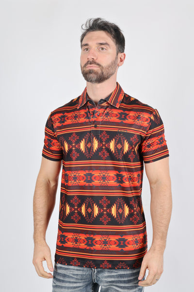 Mens Performance Fabric Modern Fit Stretch Aztec Print Polo