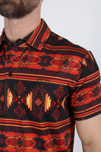 Mens Performance Fabric Modern Fit Stretch Aztec Print Polo