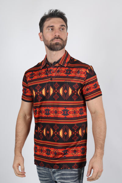 Mens Performance Fabric Modern Fit Stretch Aztec Print Polo