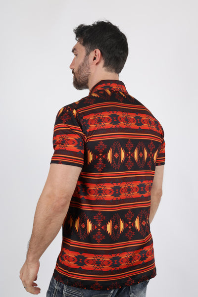 Mens Performance Fabric Modern Fit Stretch Aztec Print Polo