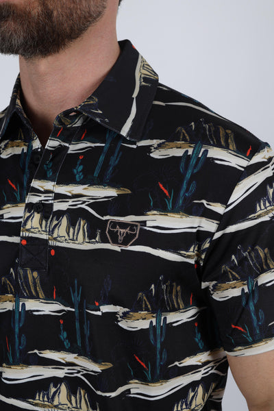 Mens Performance Fabric Modern Fit Stretch Cactus Print Polo