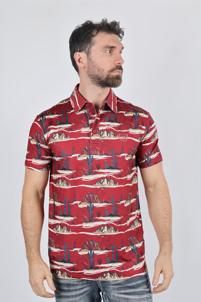 Mens Performance Fabric Modern Fit Stretch Cactus Print Polo