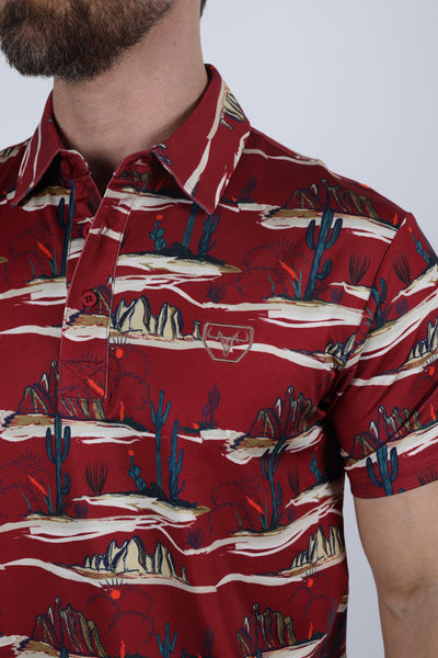 Mens Performance Fabric Modern Fit Stretch Cactus Print Polo