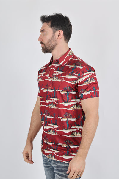 Mens Performance Fabric Modern Fit Stretch Cactus Print Polo