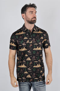 Mens Performance Fabric Modern Fit Stretch Cactus Print Polo