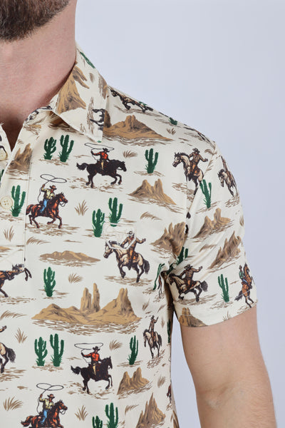 Mens Performance Fabric Modern Fit Stretch Cactus Print Polo