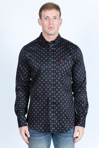 Mens Satin Cotton/Spandex Modern Fit Long Sleeve Shirt