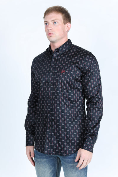 Mens Satin Cotton/Spandex Modern Fit Long Sleeve Shirt