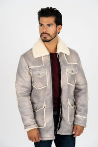 Men's Light Gray Suede Jacket w/ Faux Shearling-lined