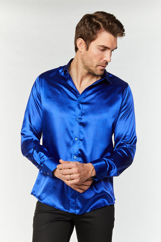 Men's Satin Royal Blue Dress Shirt