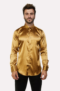 Men's Satin Gold Dress Shirt