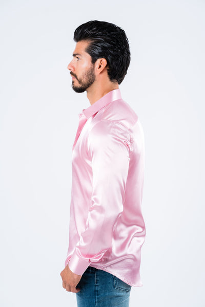 Men's Satin Pink Dress Shirt